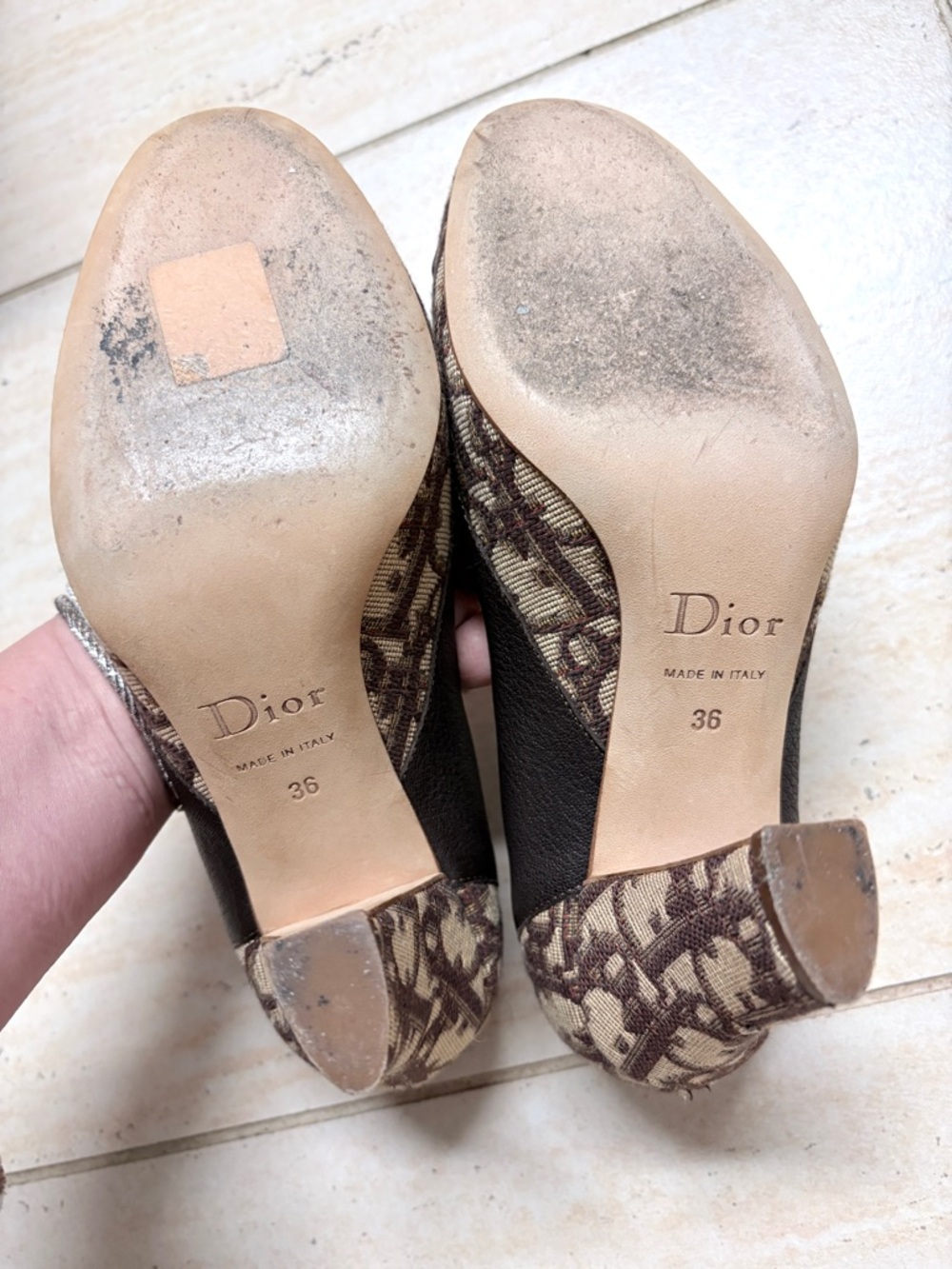 Dior Brown Canvas Logo Block-Heel Pumps, Size 36 - Picture 4 of 4